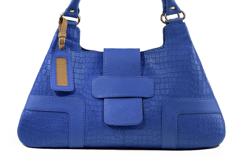 Electric blue women's dress handbag, matching pumps and belts. Profile view - Florence KOOIJMAN